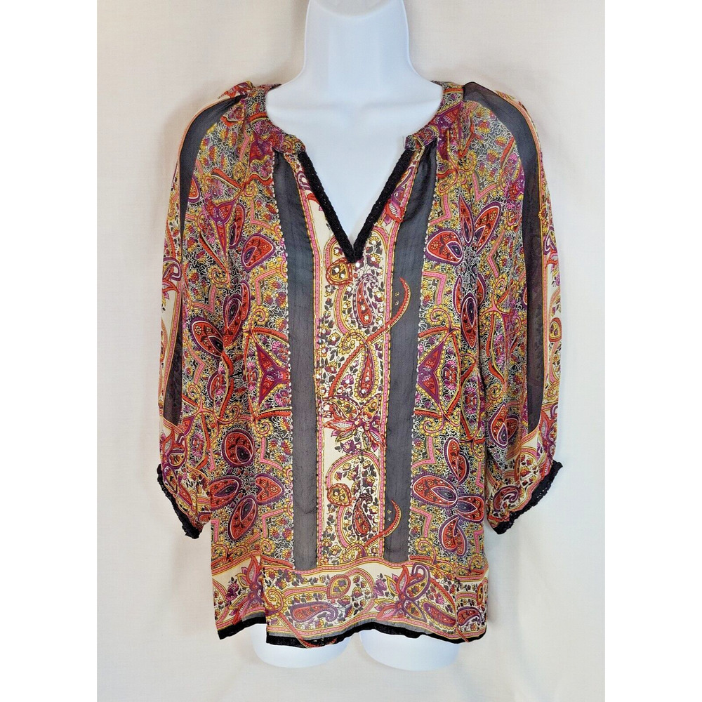 Bila Womens Top Multicolor Small Rayon Sheer Boho Bohemian Colorful